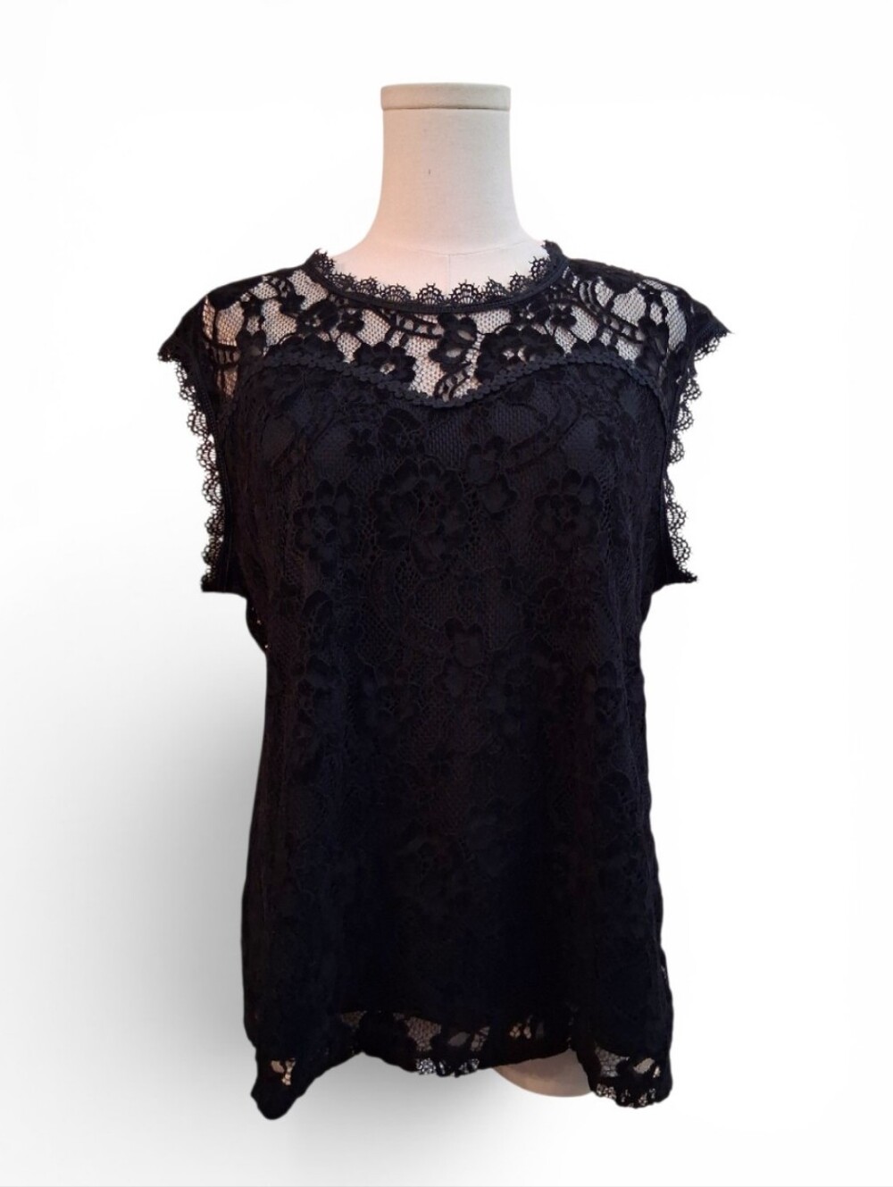 Adiva Sleeveless Lace Black Top Womens Medium